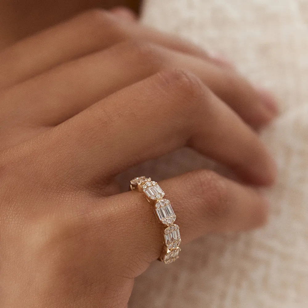 14k Baguette and Round Diamond Anniversary Ring