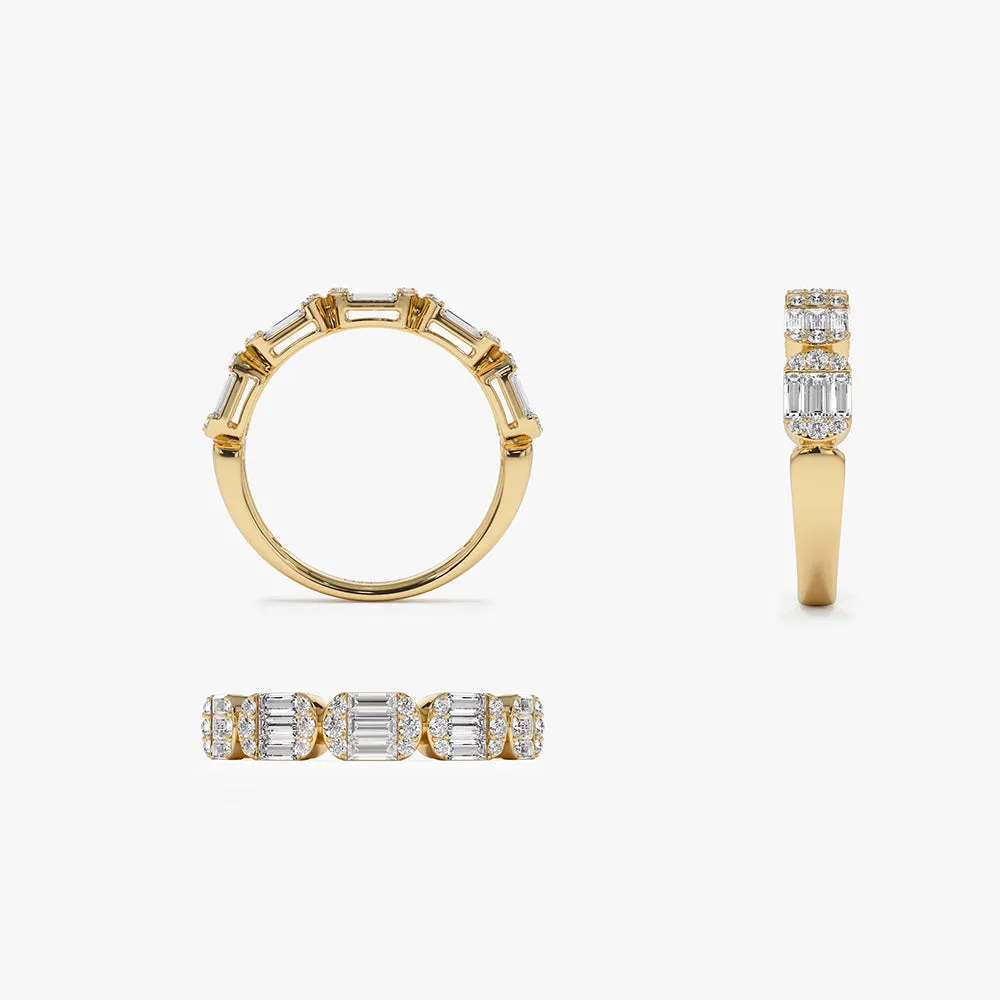 14k Baguette and Round Diamond Anniversary Ring