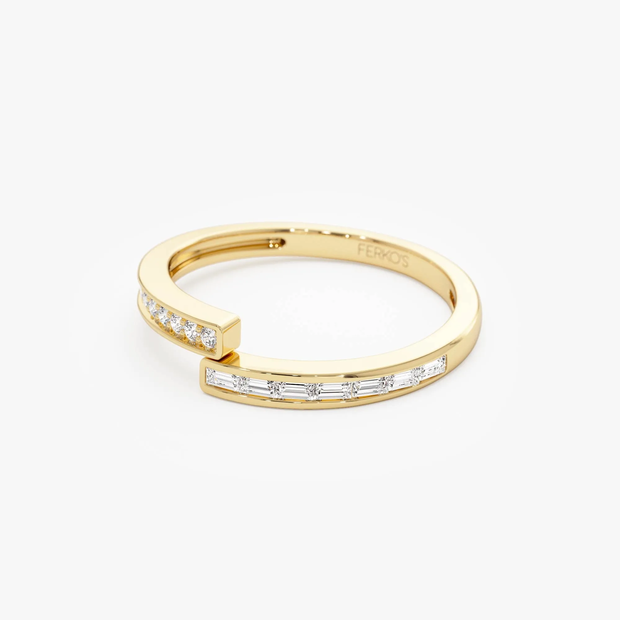 14k Baguette and Round Diamond Crossover Ring
