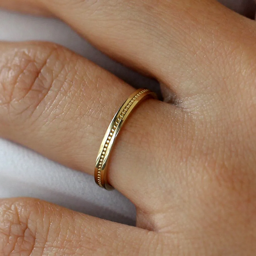 14k Beaded Stacking Gold Wedding Band