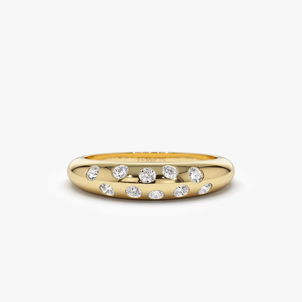 14k Dome Zig Zag Flush Diamond Ring