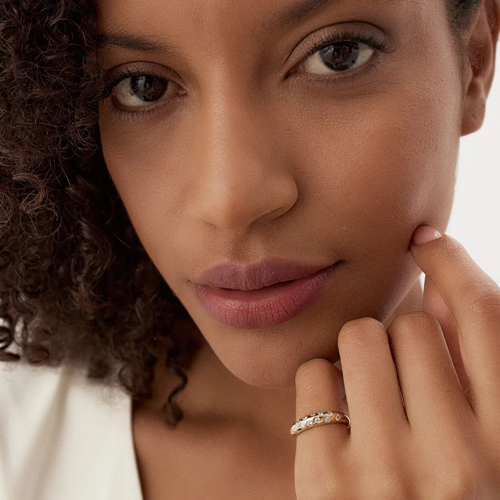 14k Dome Zig Zag Flush Diamond Ring