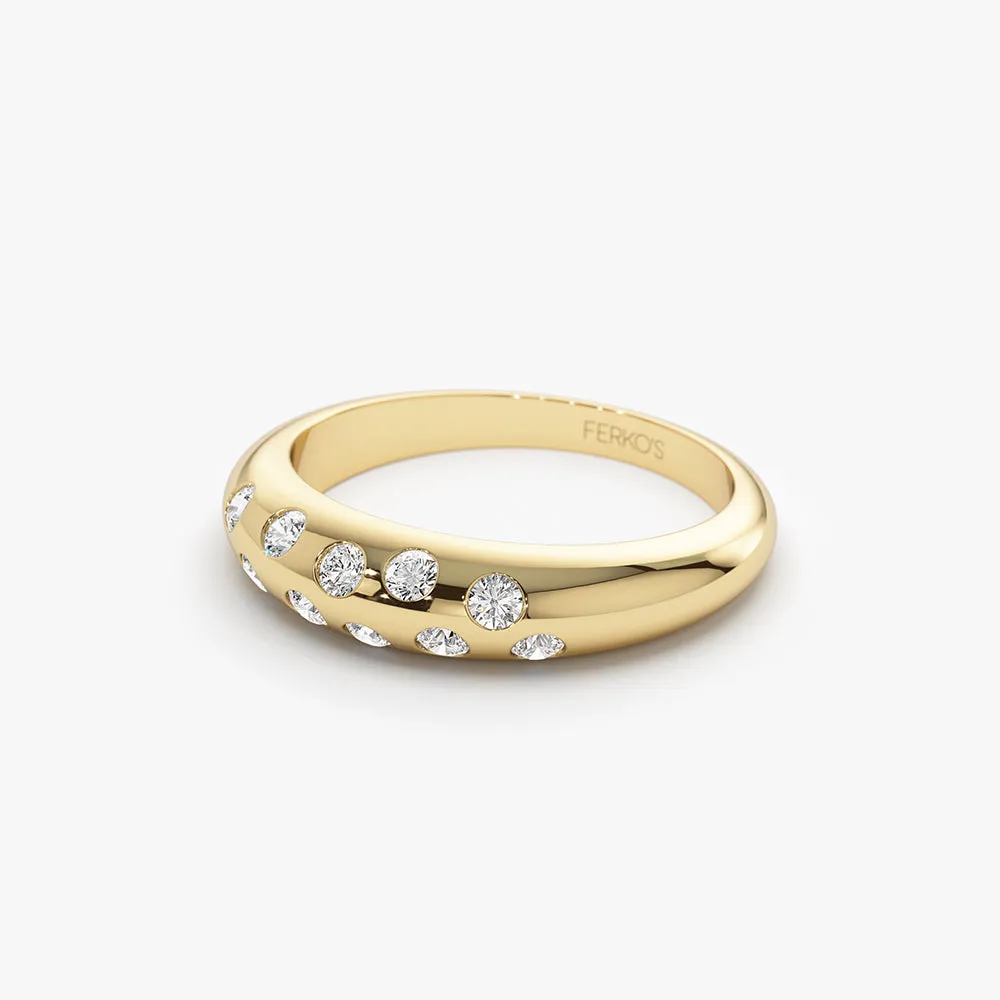 14k Dome Zig Zag Flush Diamond Ring