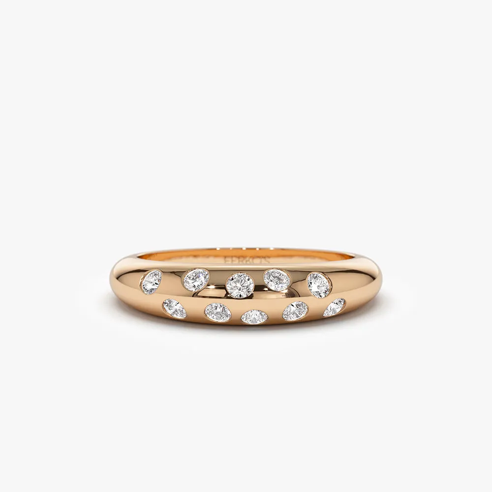 14k Dome Zig Zag Flush Diamond Ring