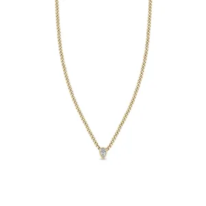 14k Extra Small Curb Chain Pear Diamond Bezel Necklace