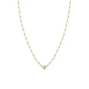 14k Floating Diamond Small Paperclip Chain Necklace