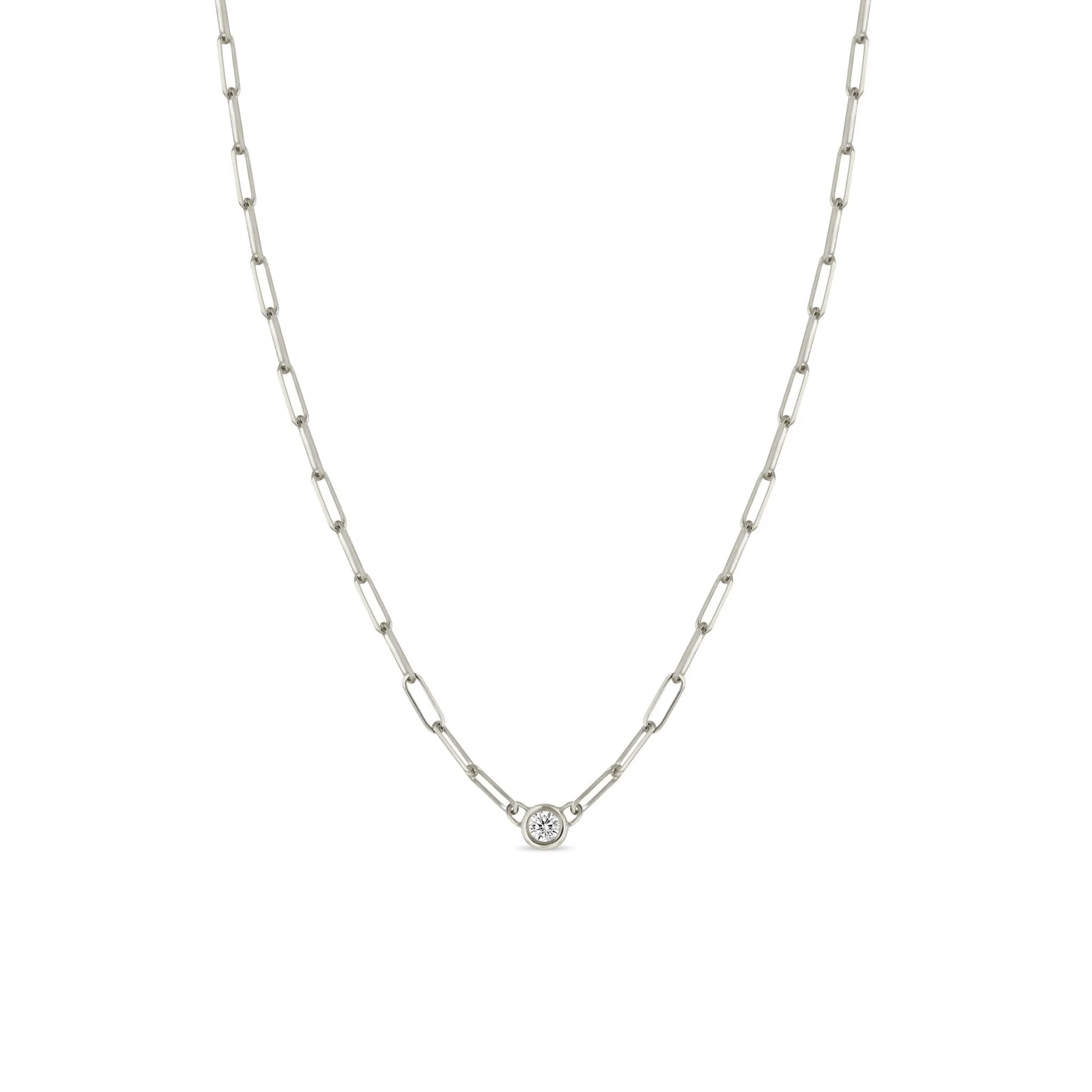 14k Floating Diamond Small Paperclip Chain Necklace