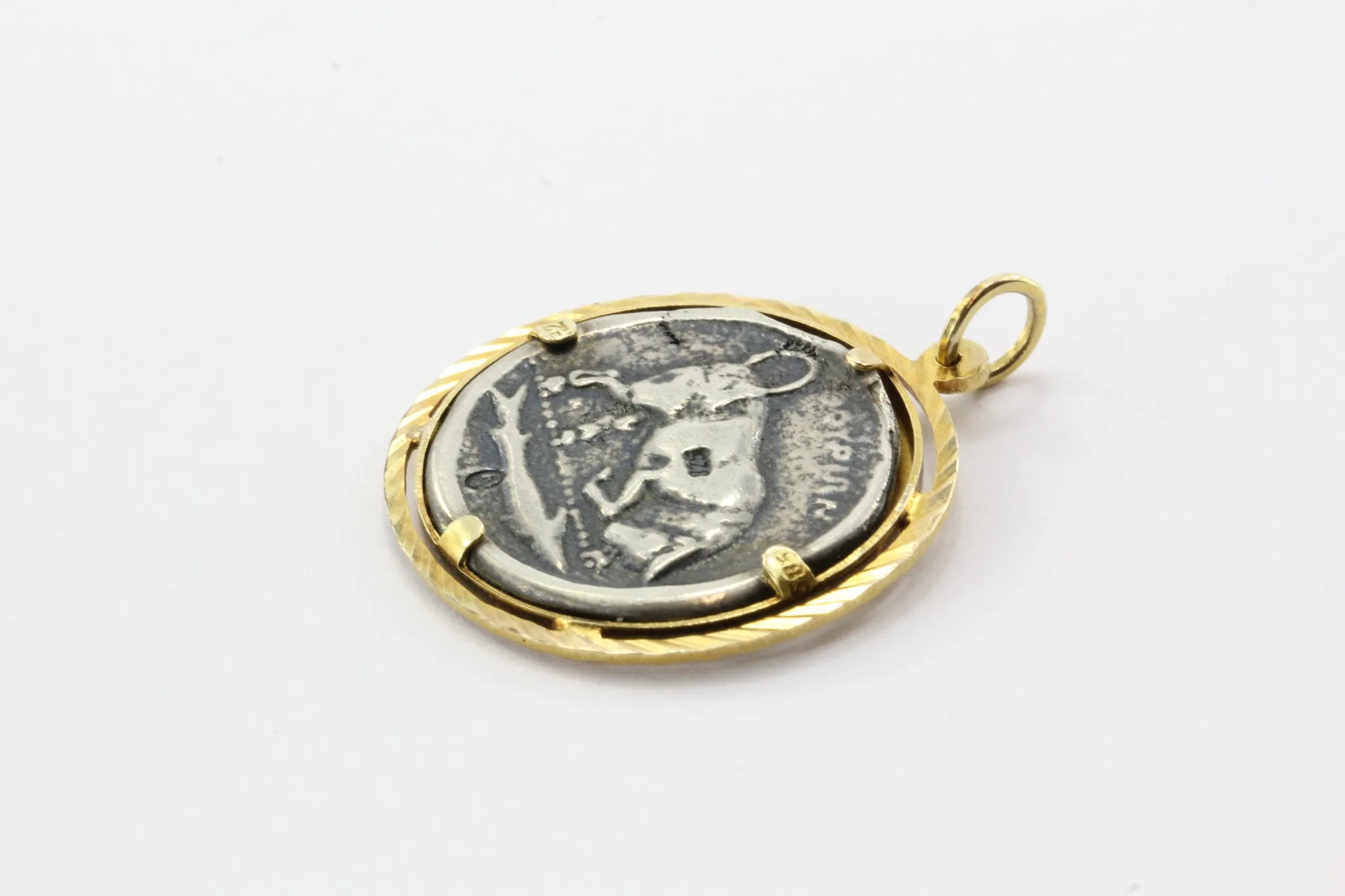 14K Gold & Sterling Silver Greek Athena Coin Pendant