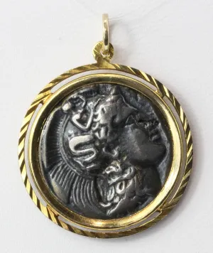 14K Gold & Sterling Silver Greek Athena Coin Pendant
