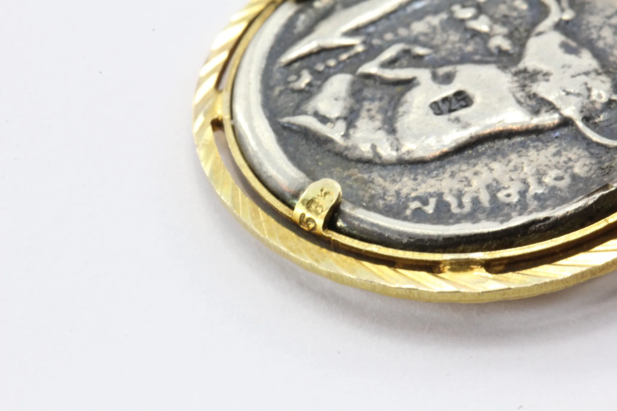 14K Gold & Sterling Silver Greek Athena Coin Pendant