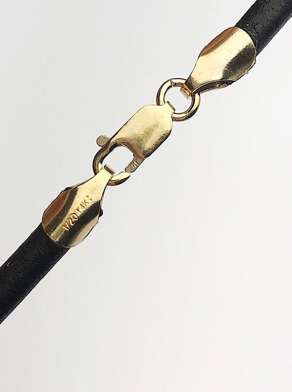 14K Gold Filled & Black Leather Necklaces. 16", 18", 20", 22" available.