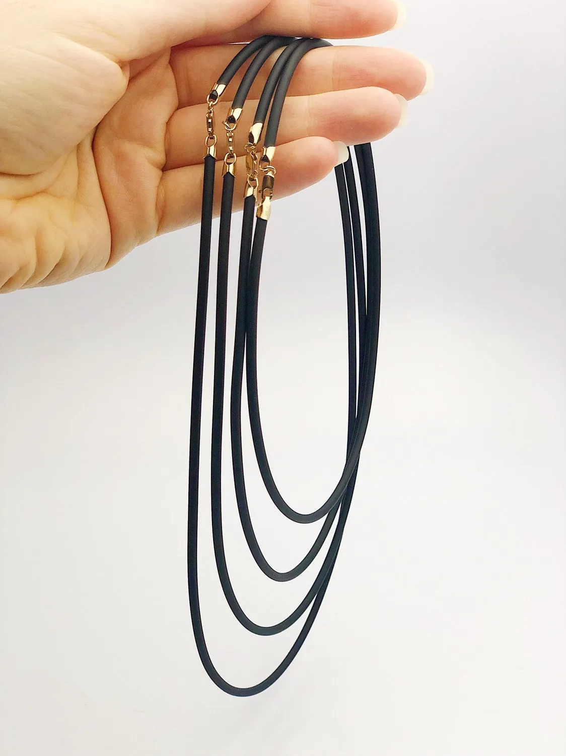 14K Gold Filled & Black Leather Necklaces. 16", 18", 20", 22" available.