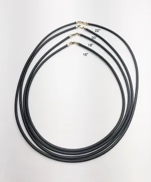 14K Gold Filled & Black Leather Necklaces. 16", 18", 20", 22" available.