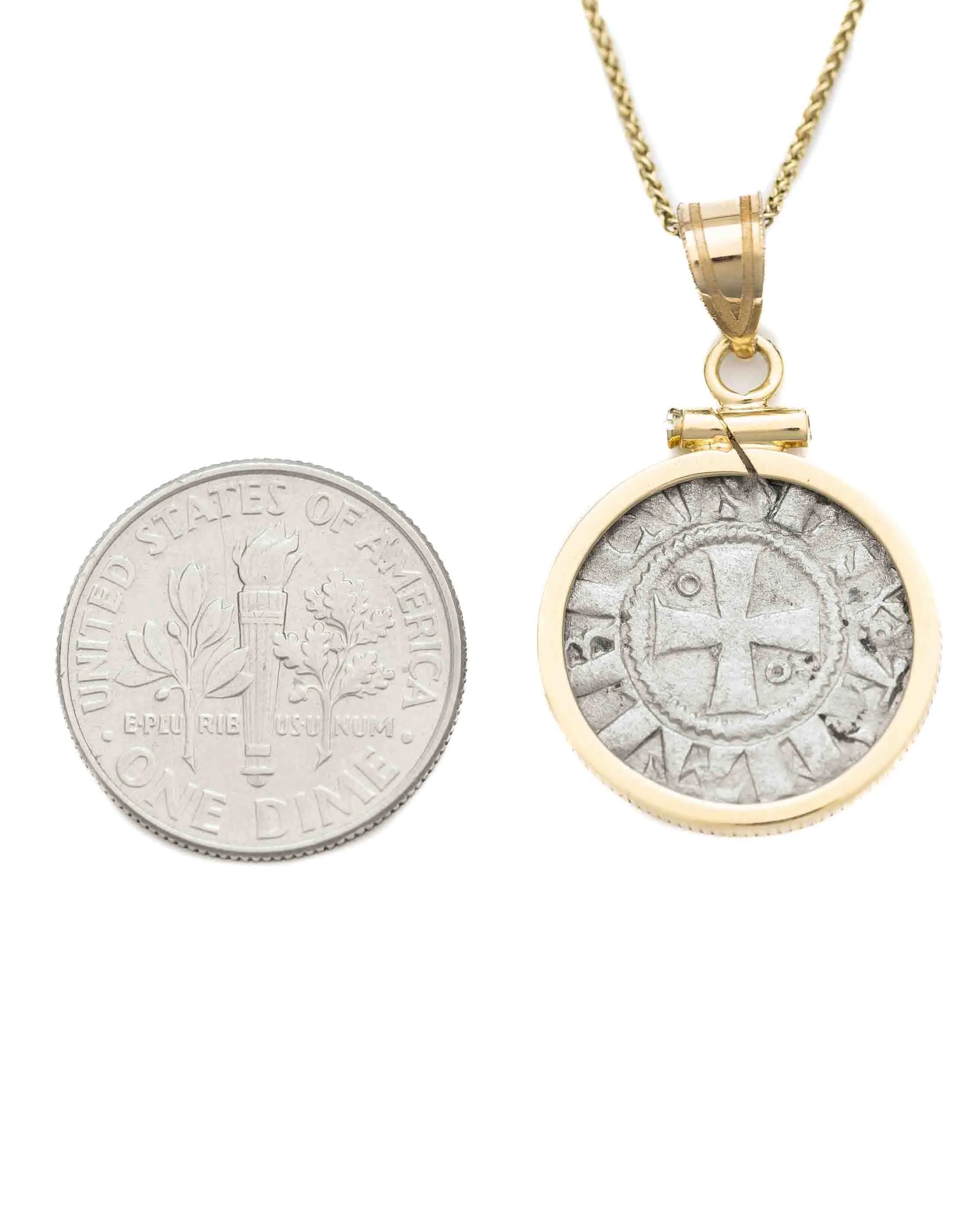 14k Gold Genuine Ancient Crusades Coin Necklace (Amalric I, King of Jerusalem; 1163-1174 A.D.)