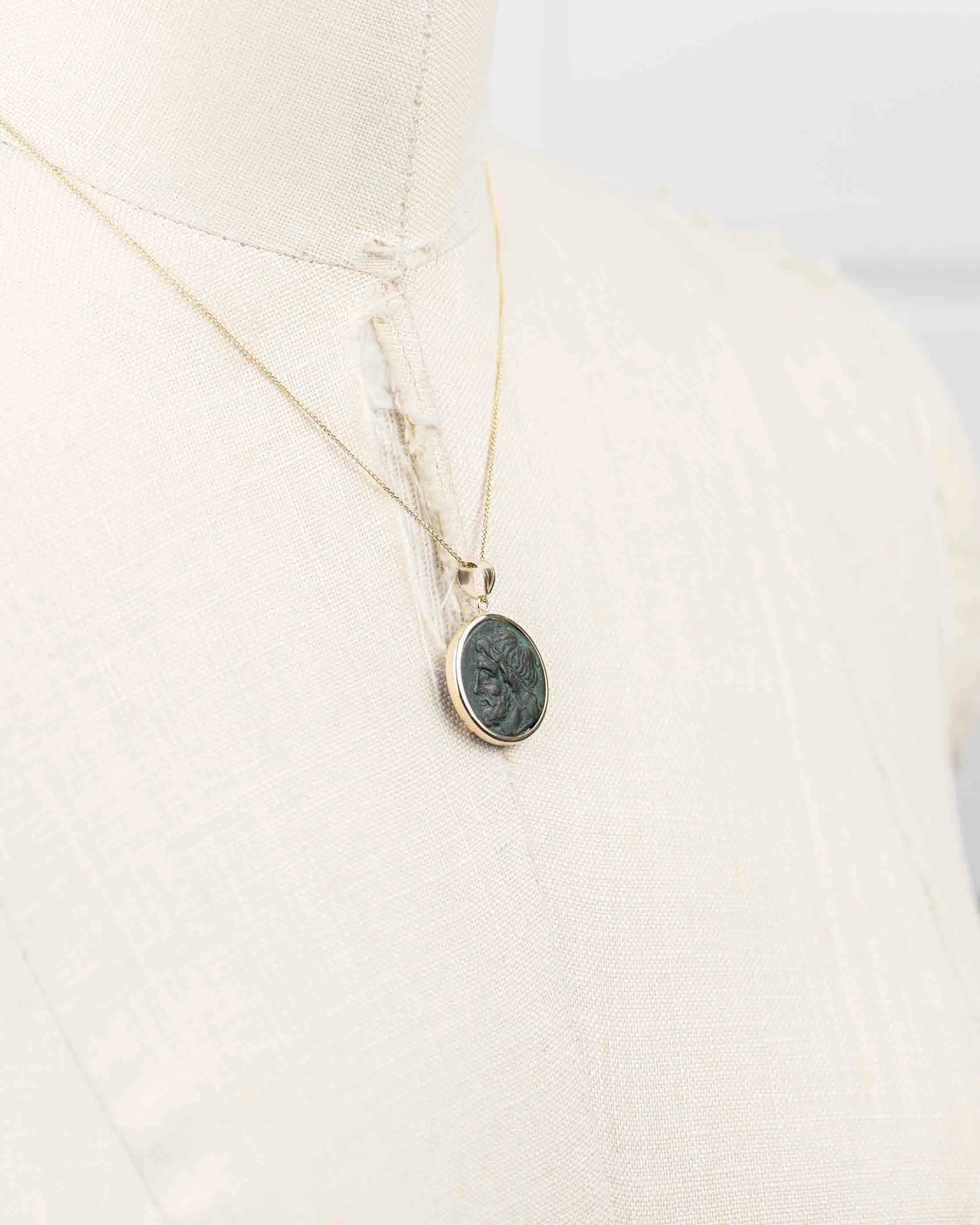 14k Gold Genuine Ancient Greek Coin Necklace (Poseidon; 275-215 B.C.)