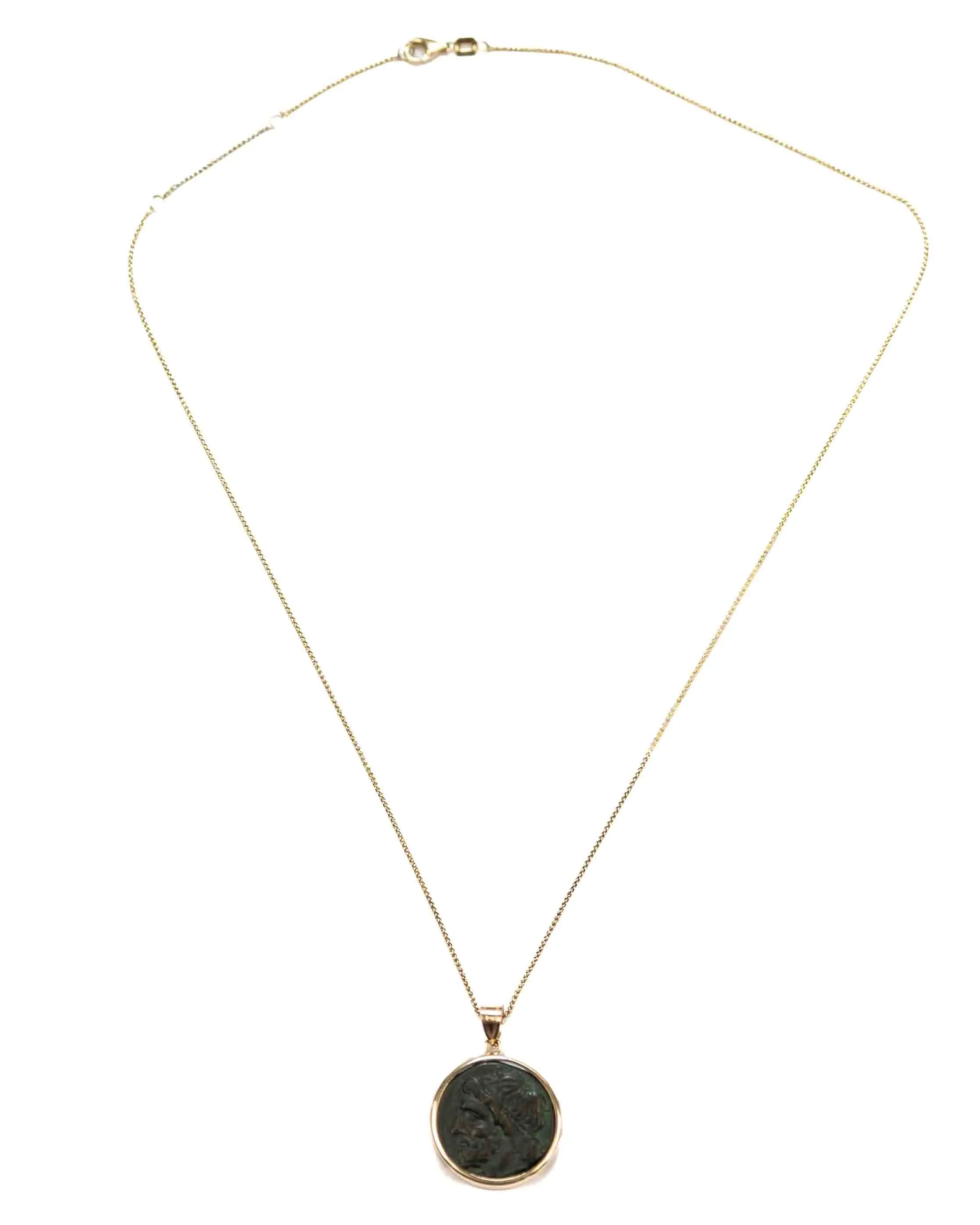 14k Gold Genuine Ancient Greek Coin Necklace (Poseidon; 275-215 B.C.)