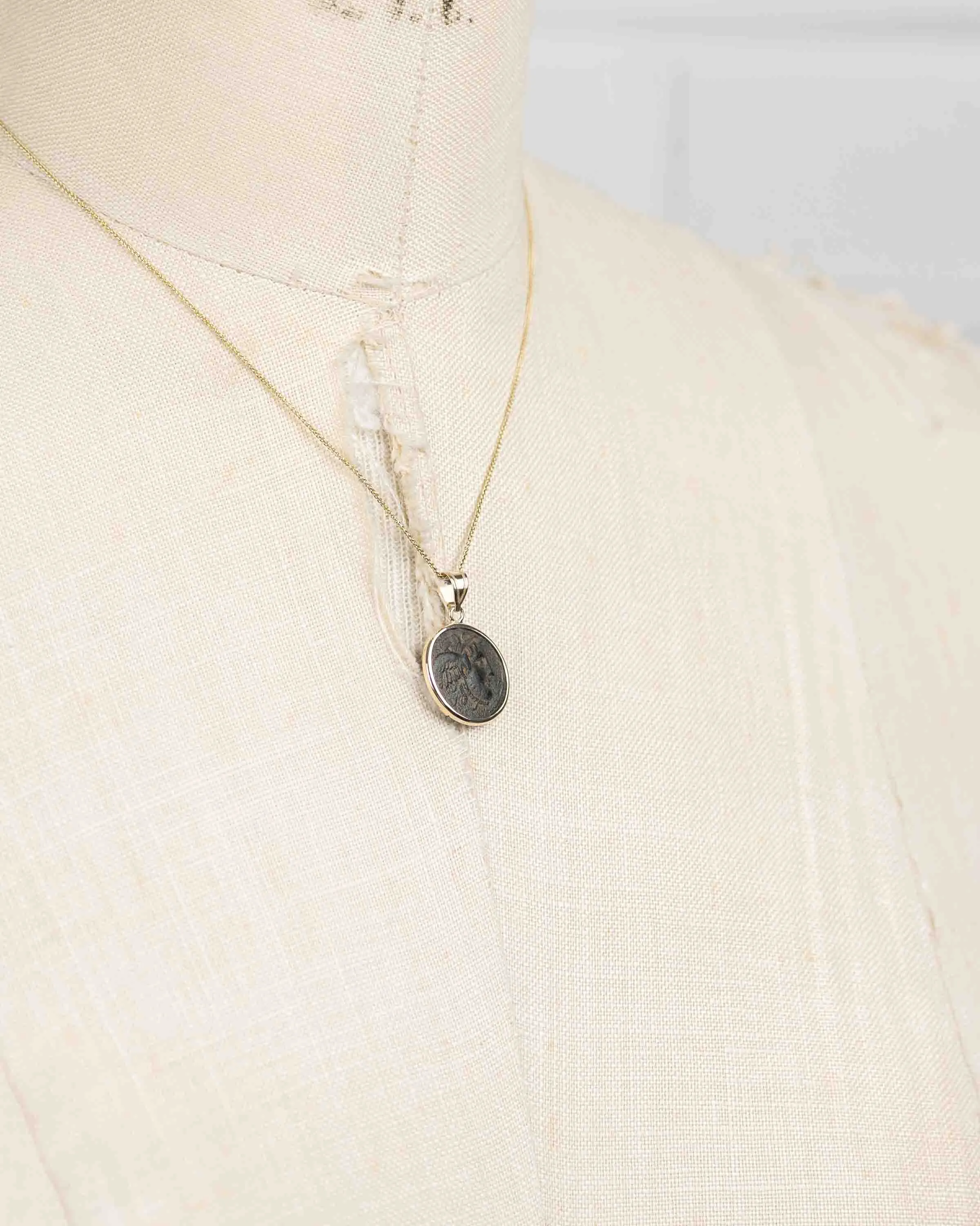 14k Gold Genuine Ancient Greek Coin Pendant Necklace (Medusa; 312-281 B.C.)