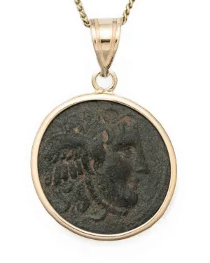 14k Gold Genuine Ancient Greek Coin Pendant Necklace (Medusa; 312-281 B.C.)