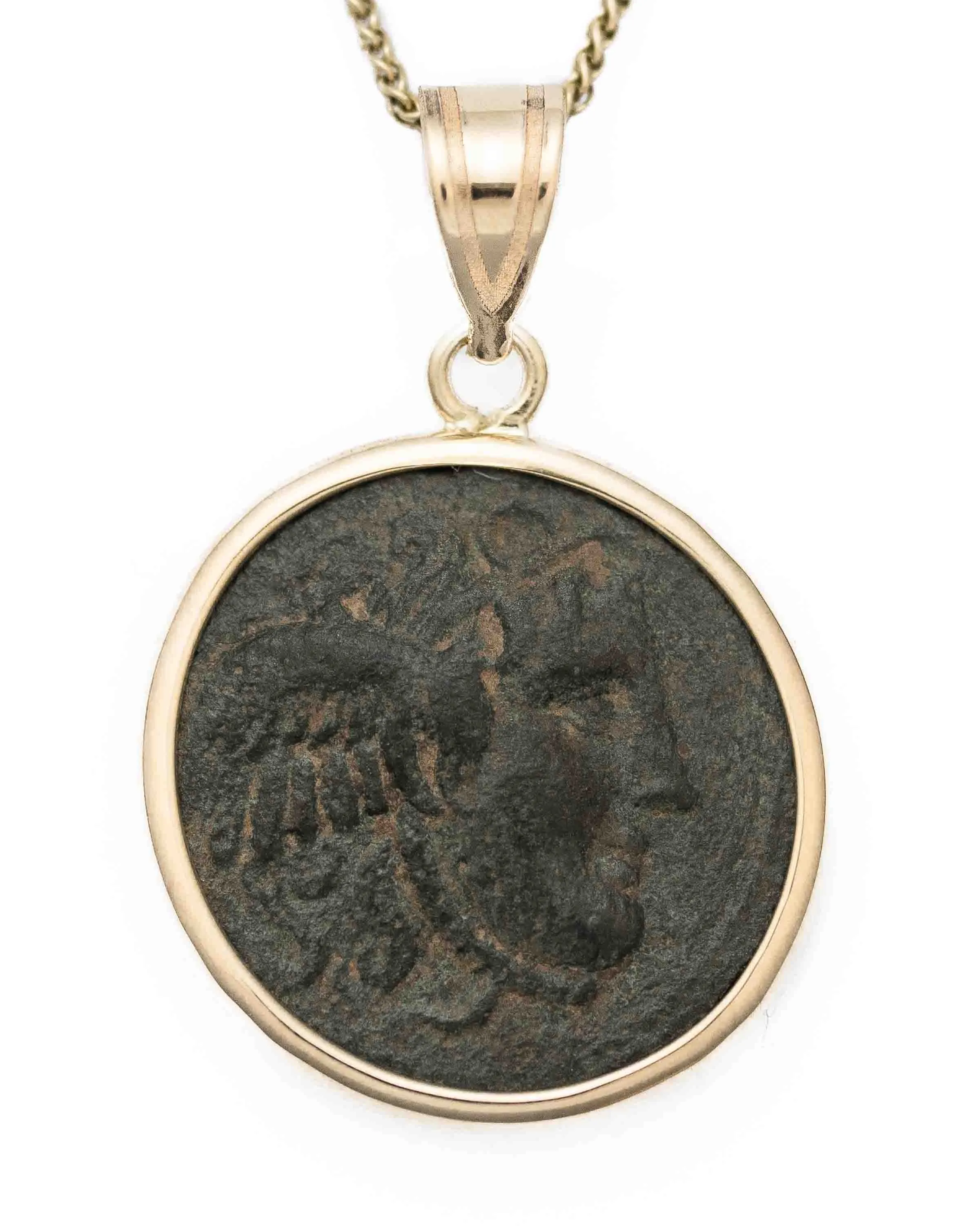 14k Gold Genuine Ancient Greek Coin Pendant Necklace (Medusa; 312-281 B.C.)