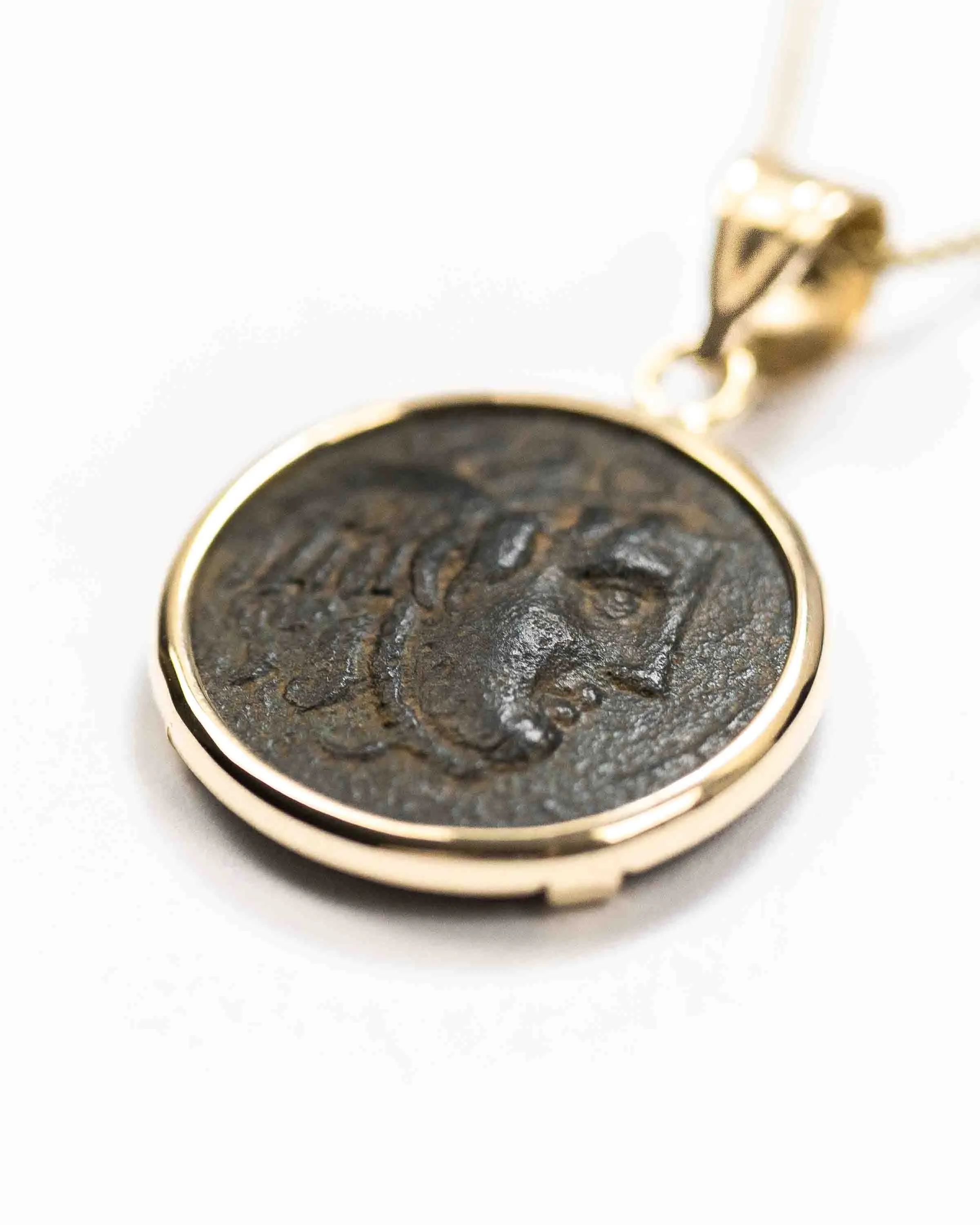 14k Gold Genuine Ancient Greek Coin Pendant Necklace (Medusa; 312-281 B.C.)