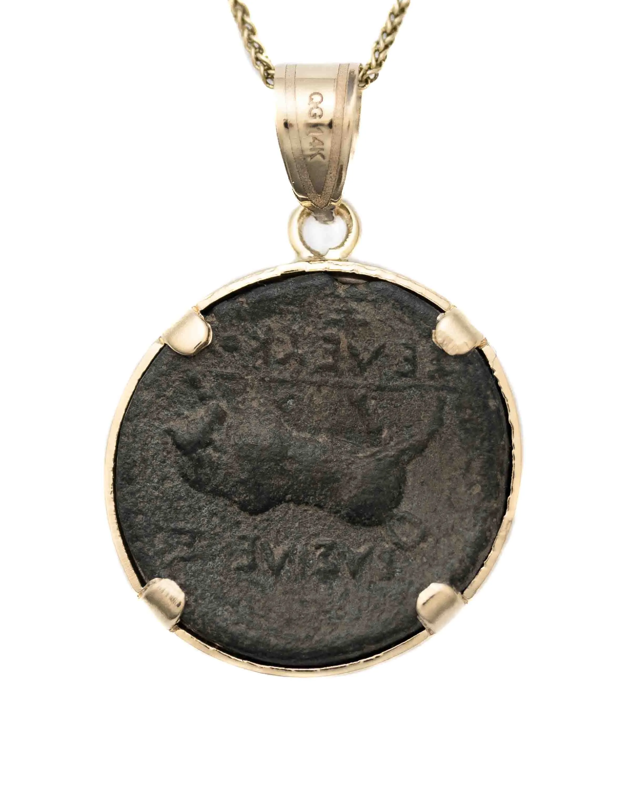 14k Gold Genuine Ancient Greek Coin Pendant Necklace (Medusa; 312-281 B.C.)