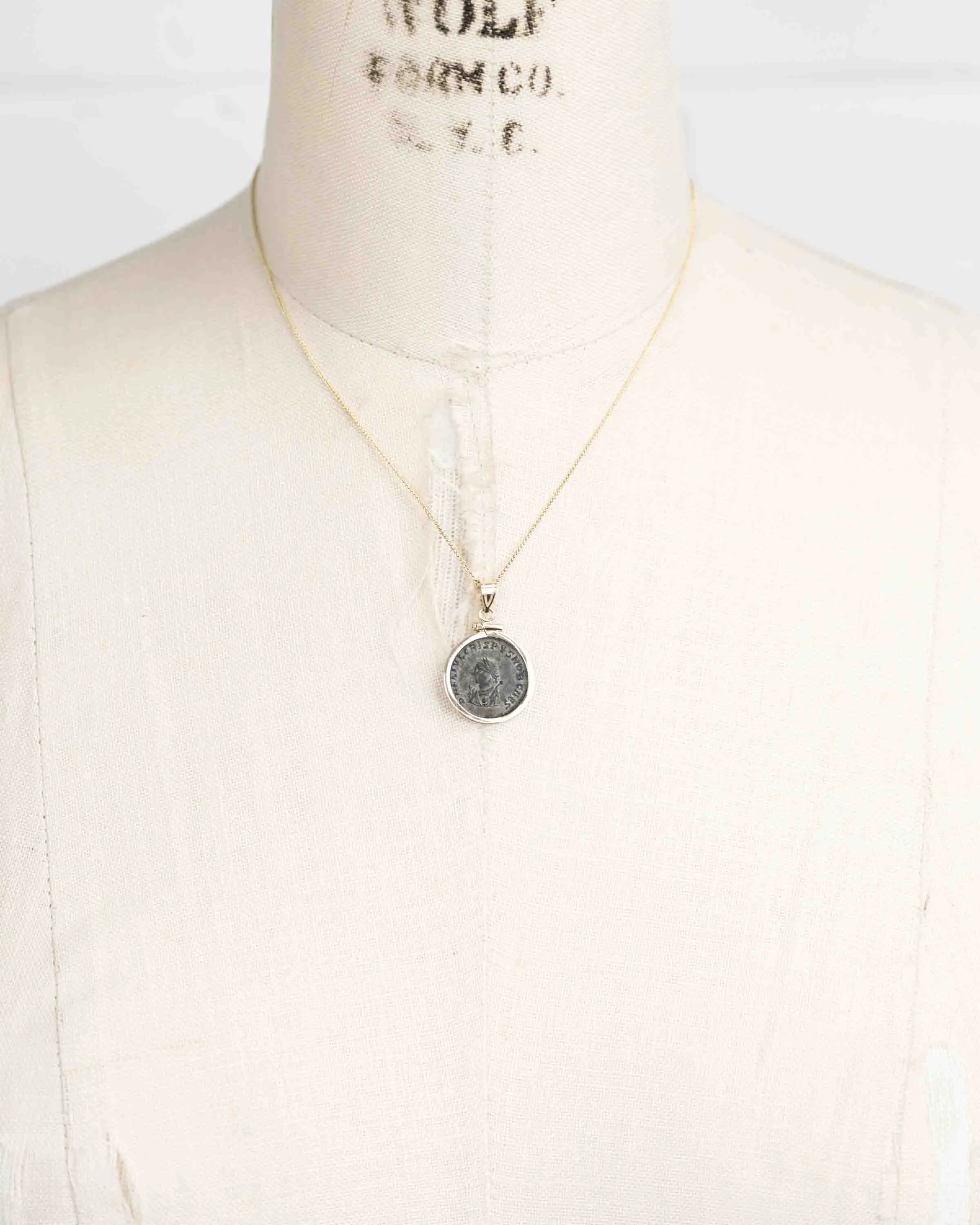 14k Gold Genuine Ancient Roman Coin Necklace (Crispus; 316-326 A.D.)