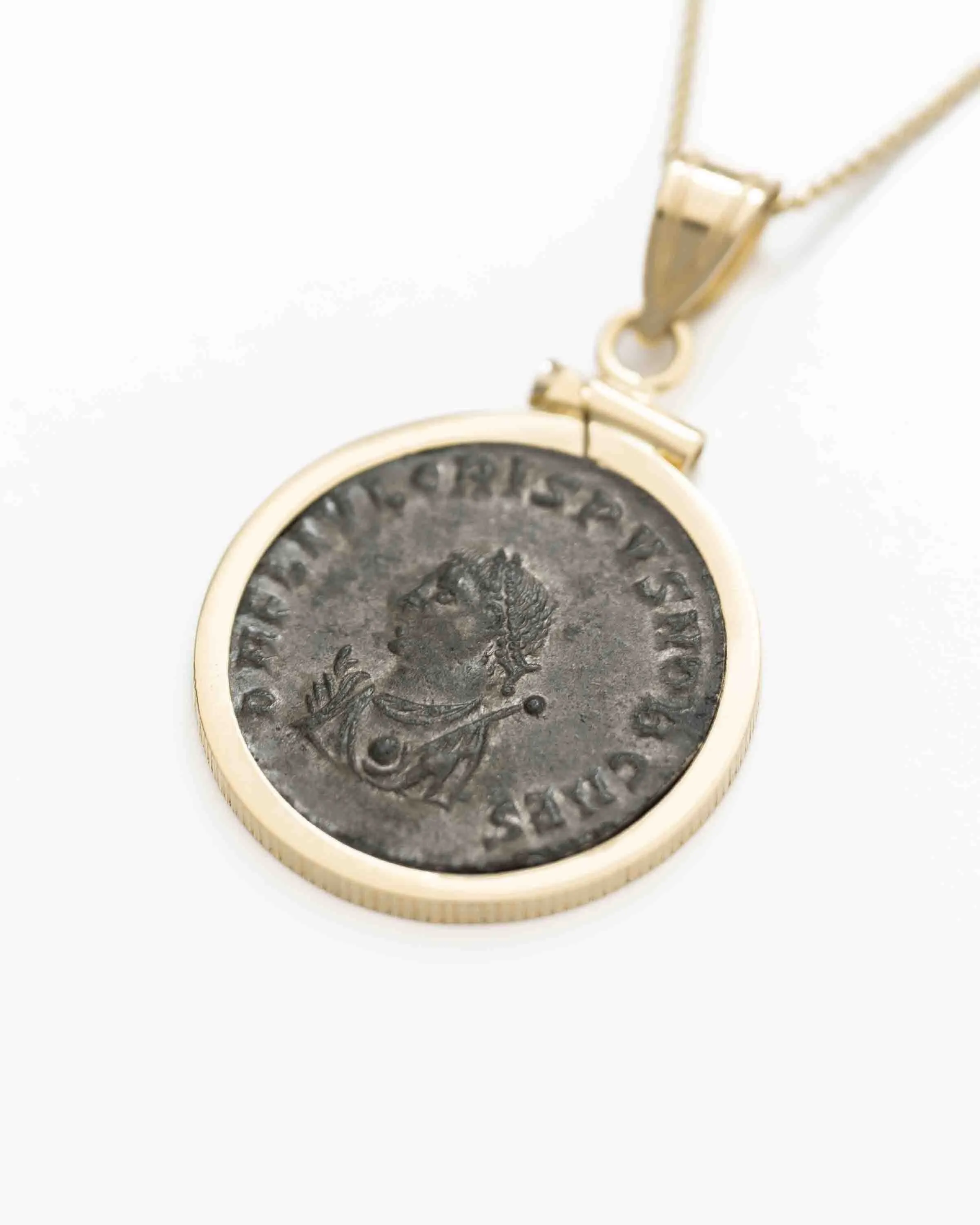 14k Gold Genuine Ancient Roman Coin Necklace (Crispus; 316-326 A.D.)