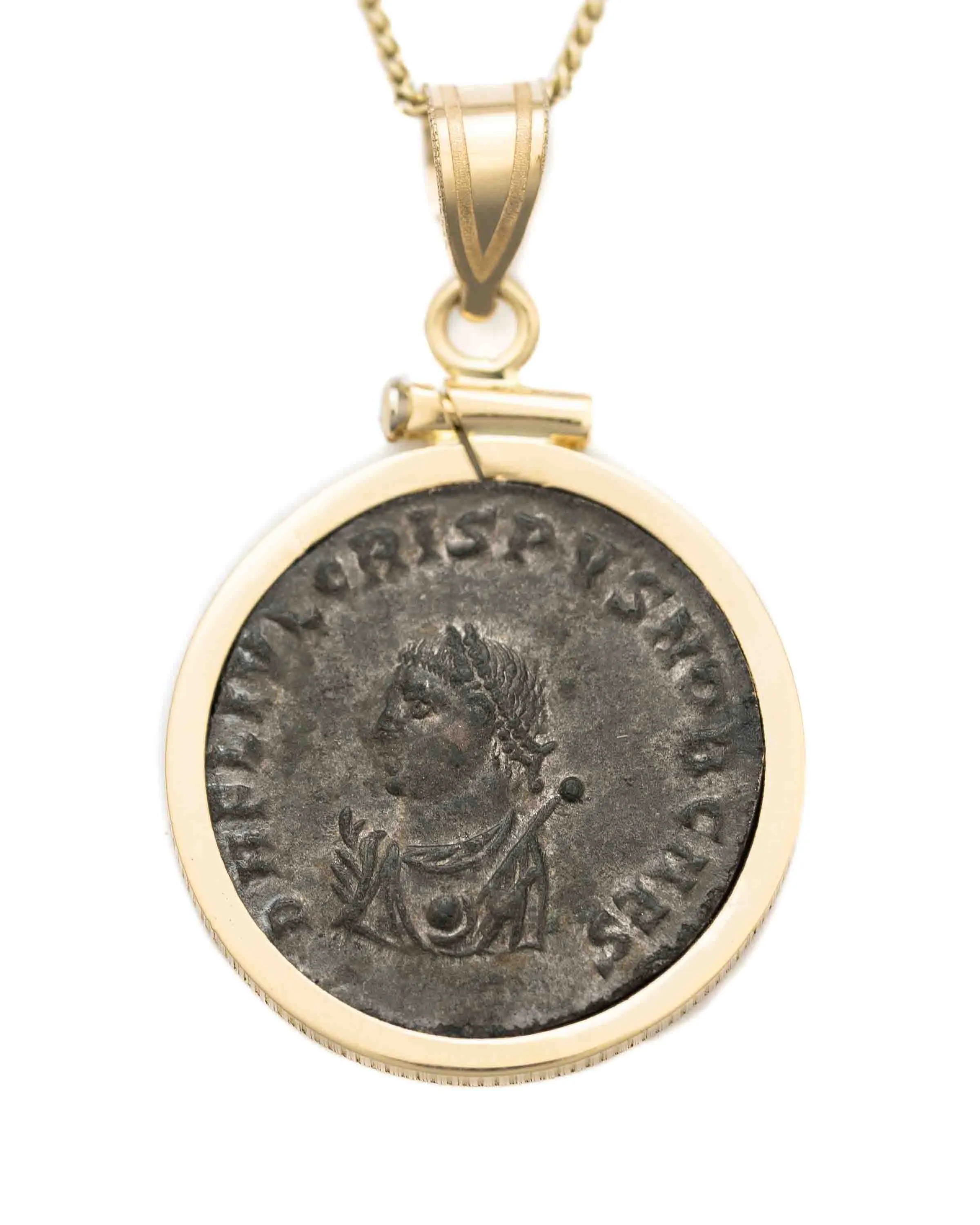 14k Gold Genuine Ancient Roman Coin Necklace (Crispus; 316-326 A.D.)