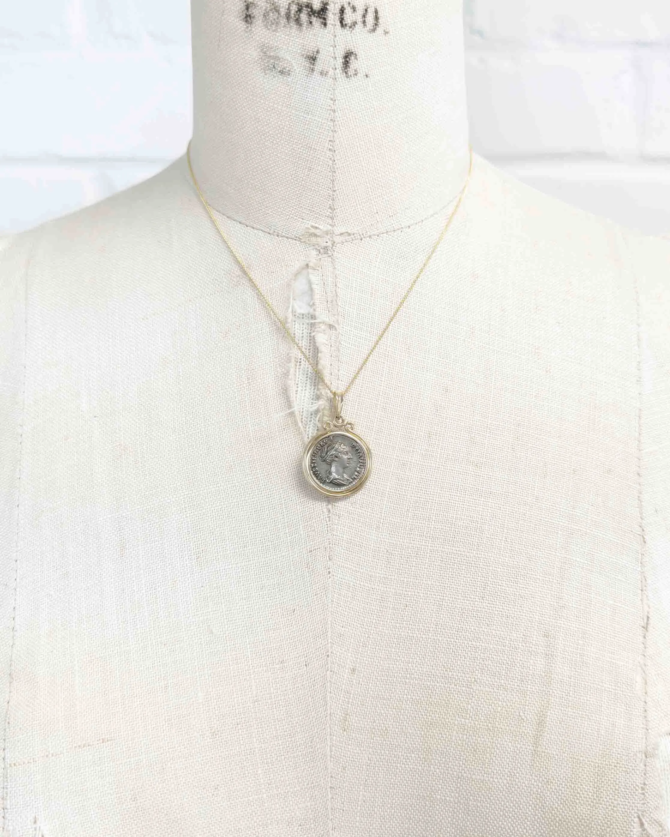 14k Gold Genuine Ancient Roman Coin Necklace (Faustina II; 147-175 A.D.)