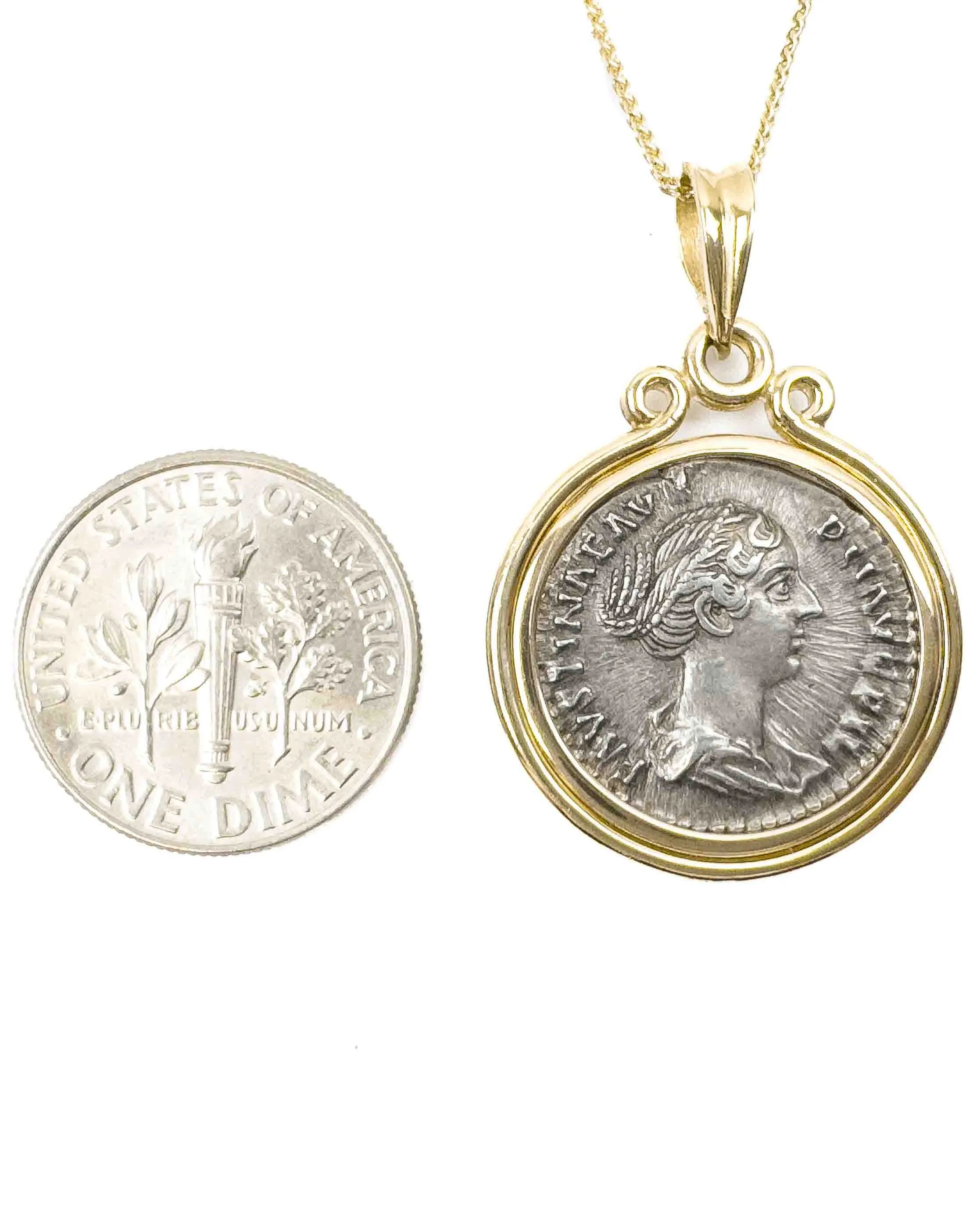 14k Gold Genuine Ancient Roman Coin Necklace (Faustina II; 147-175 A.D.)