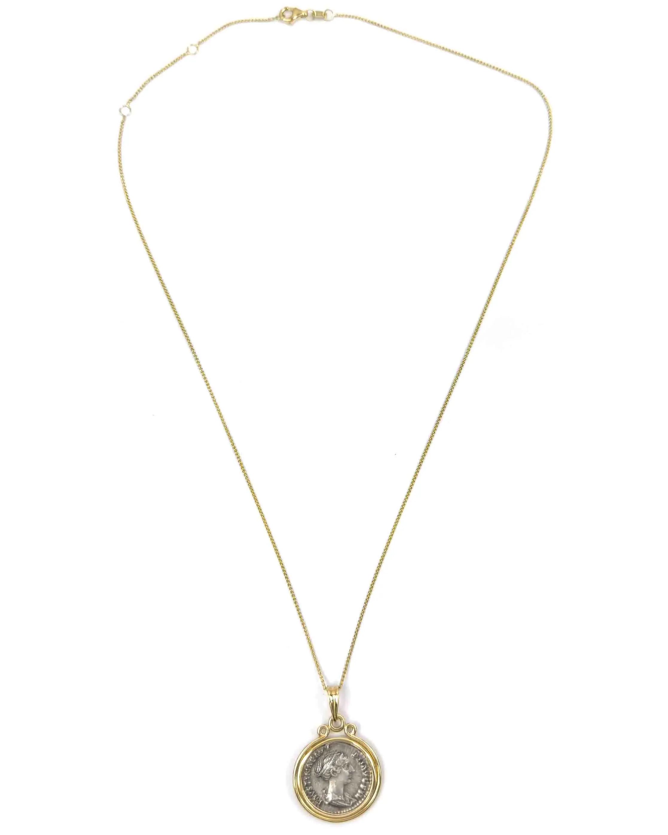 14k Gold Genuine Ancient Roman Coin Necklace (Faustina II; 147-175 A.D.)