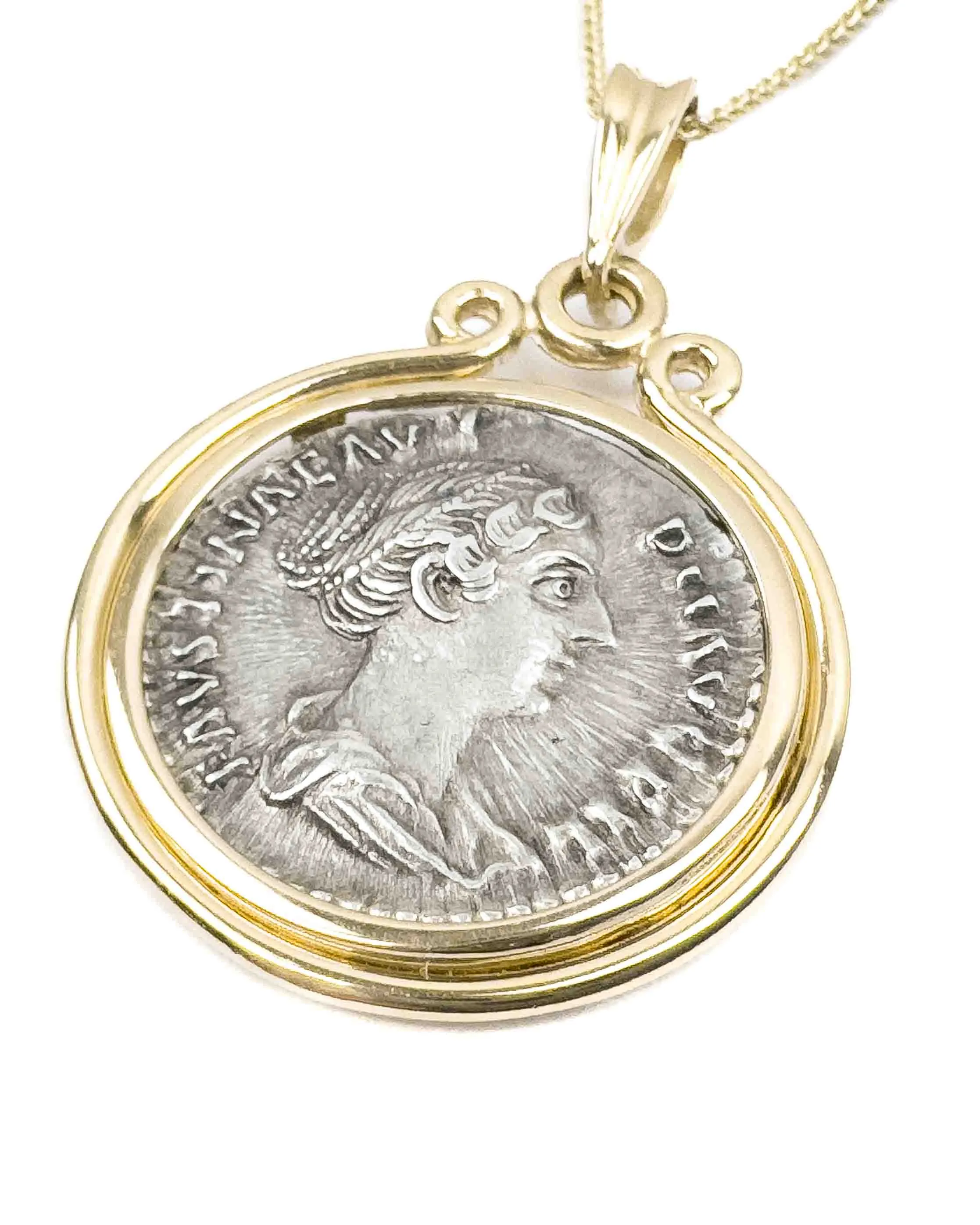 14k Gold Genuine Ancient Roman Coin Necklace (Faustina II; 147-175 A.D.)