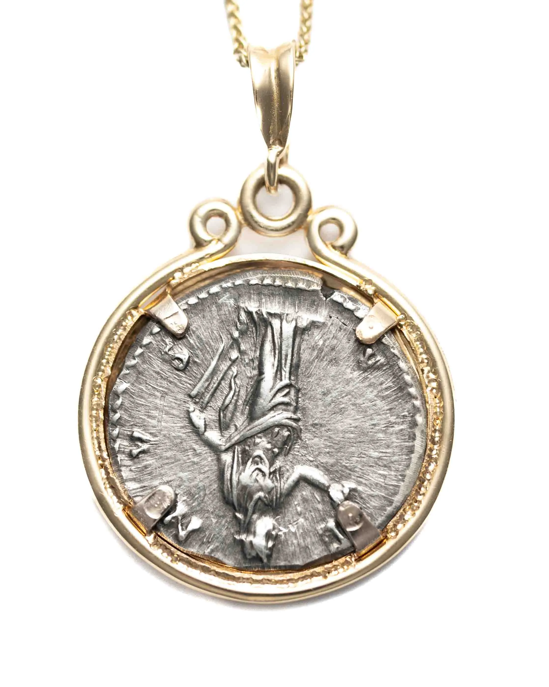 14k Gold Genuine Ancient Roman Coin Necklace (Faustina II; 147-175 A.D.)