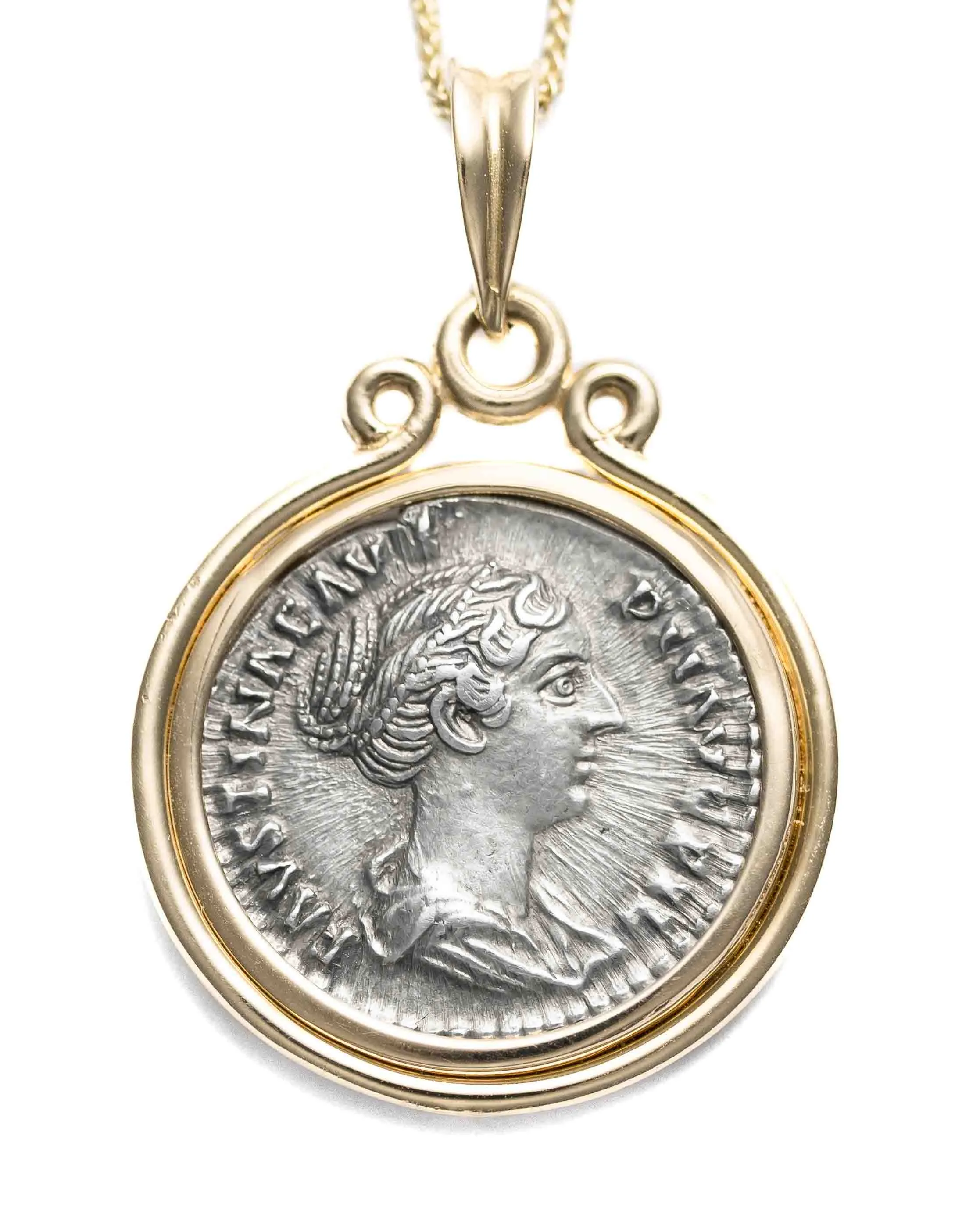 14k Gold Genuine Ancient Roman Coin Necklace (Faustina II; 147-175 A.D.)