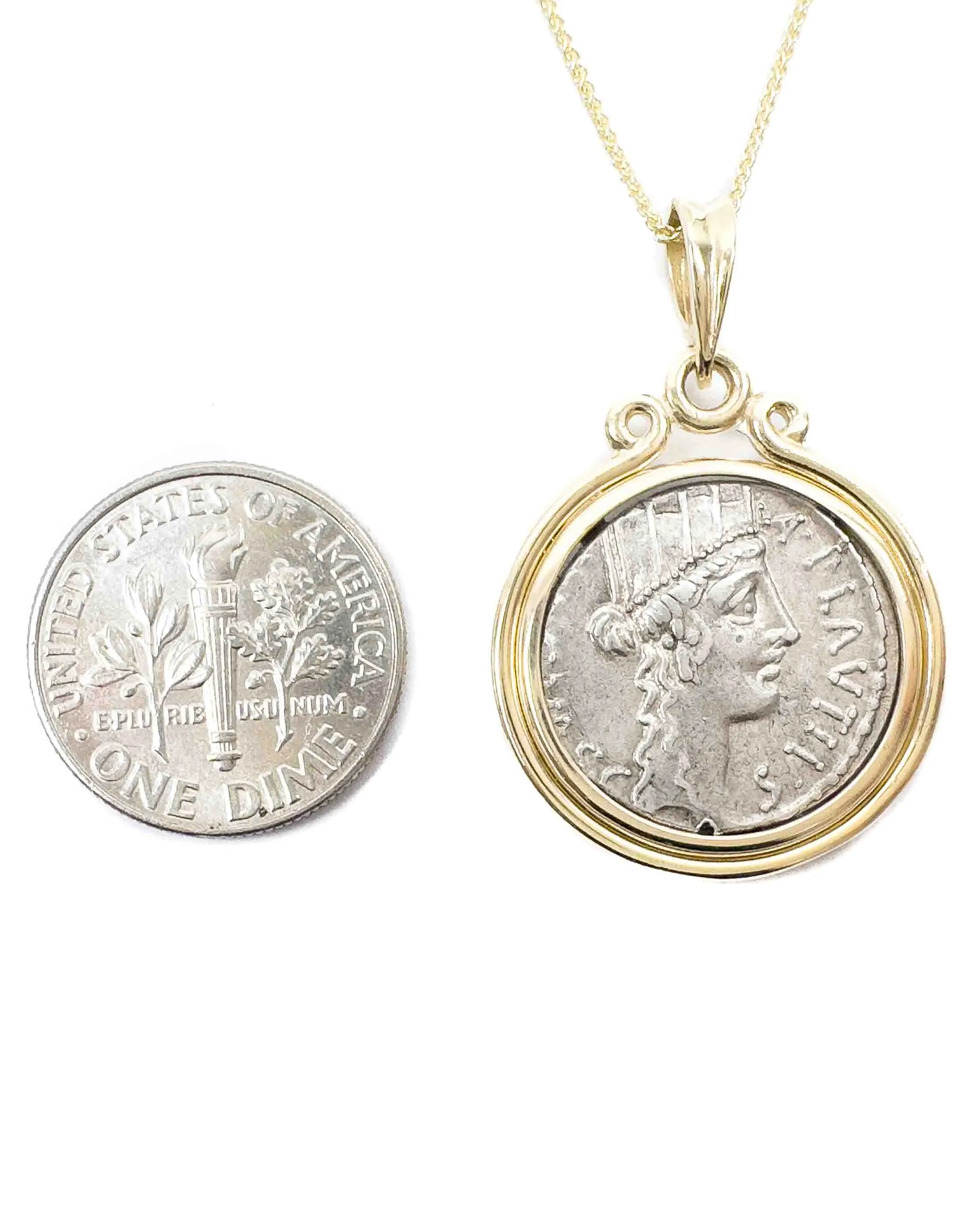 14k Gold Genuine Ancient Roman Republic Coin Necklace (Cybele; 55 B.C.)