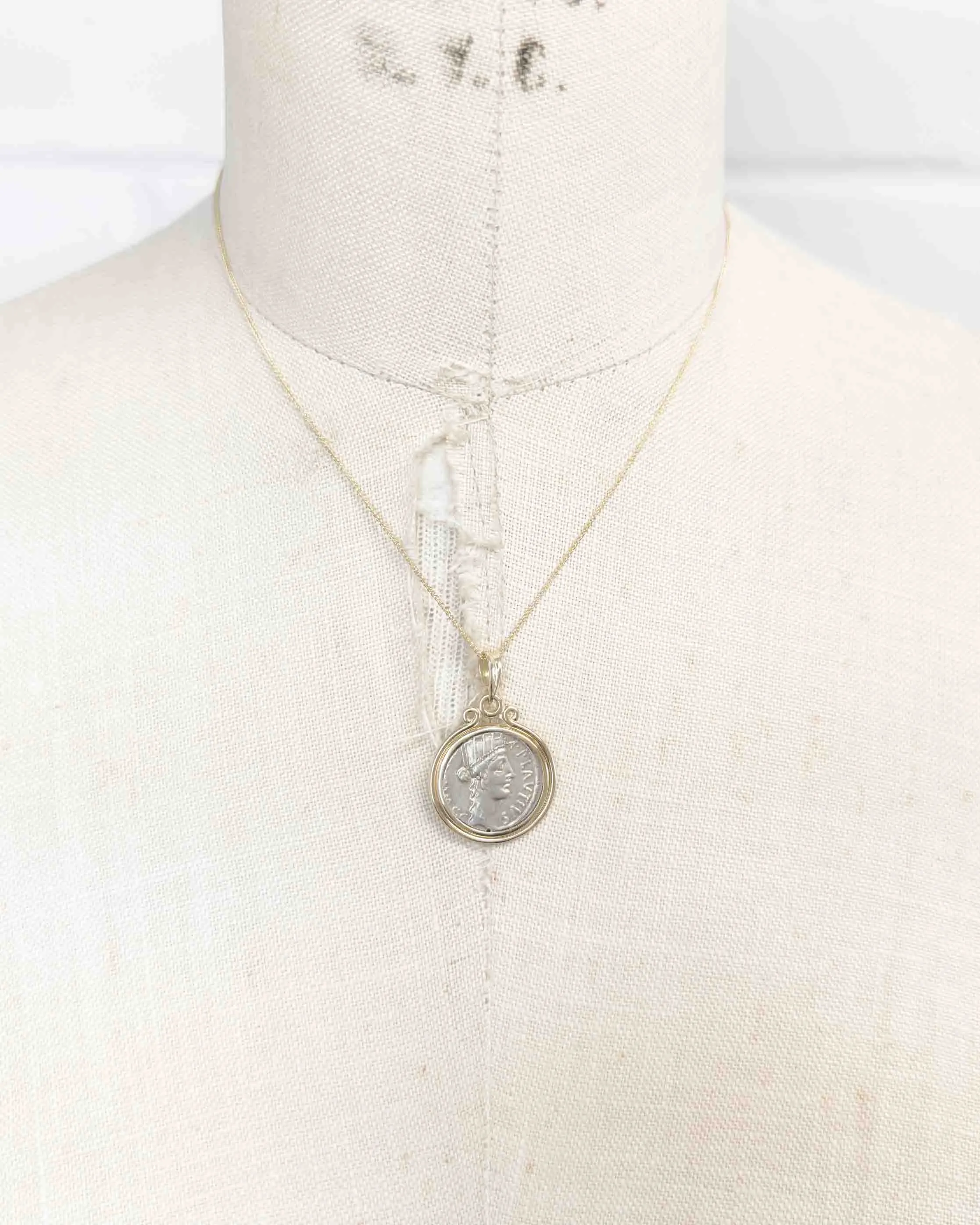 14k Gold Genuine Ancient Roman Republic Coin Necklace (Cybele; 55 B.C.)