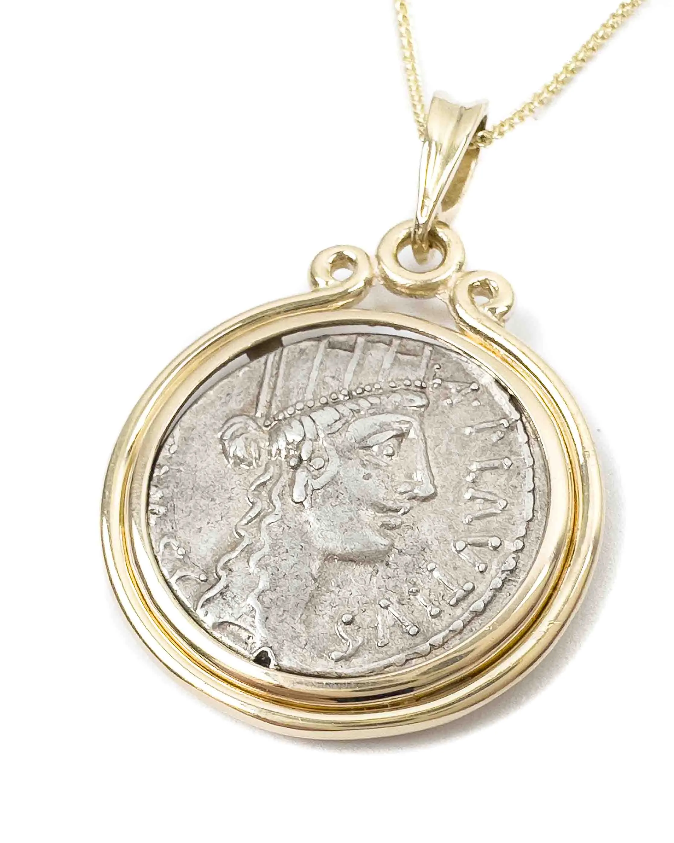 14k Gold Genuine Ancient Roman Republic Coin Necklace (Cybele; 55 B.C.)