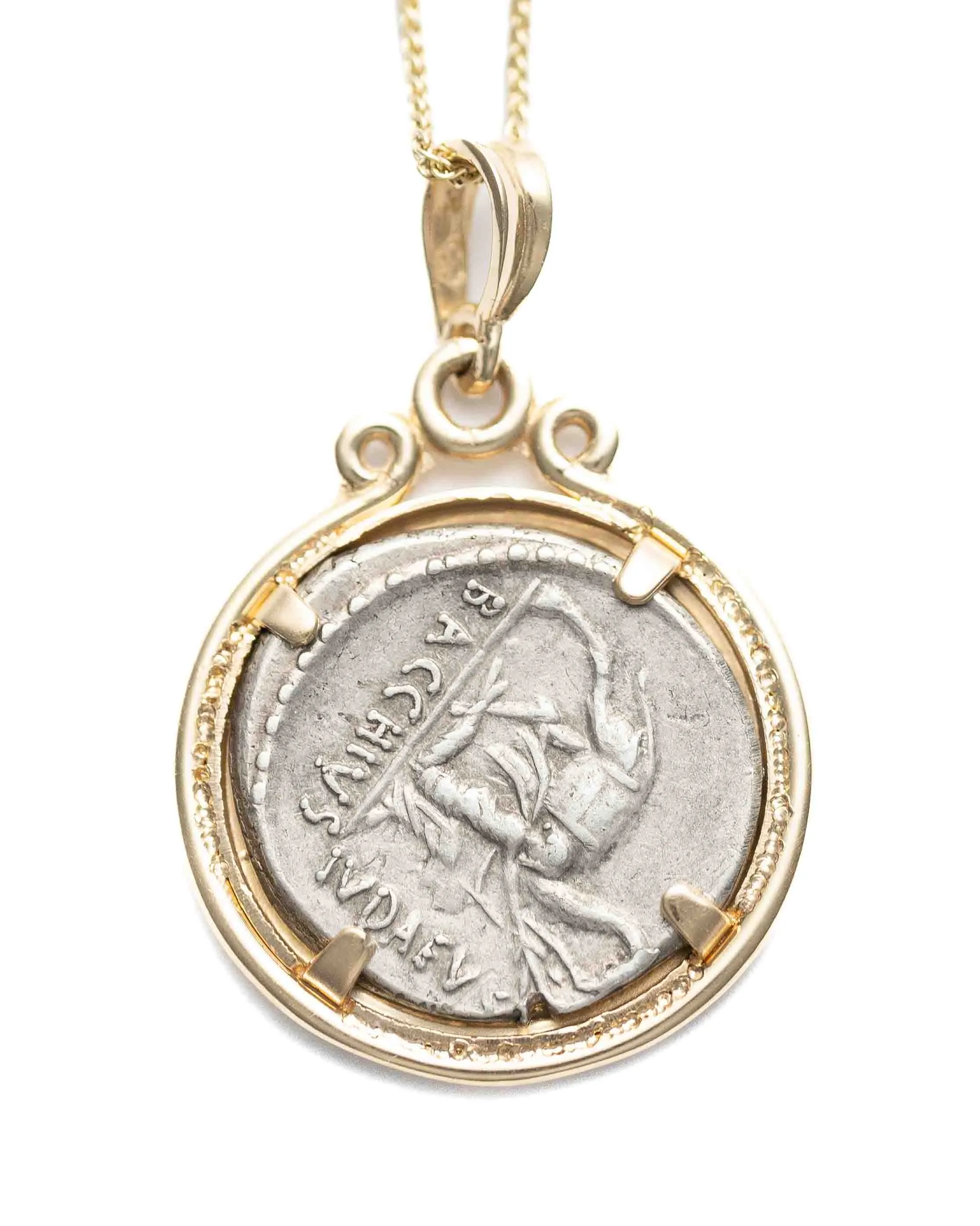 14k Gold Genuine Ancient Roman Republic Coin Necklace (Cybele; 55 B.C.)