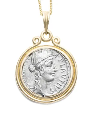 14k Gold Genuine Ancient Roman Republic Coin Necklace (Cybele; 55 B.C.)