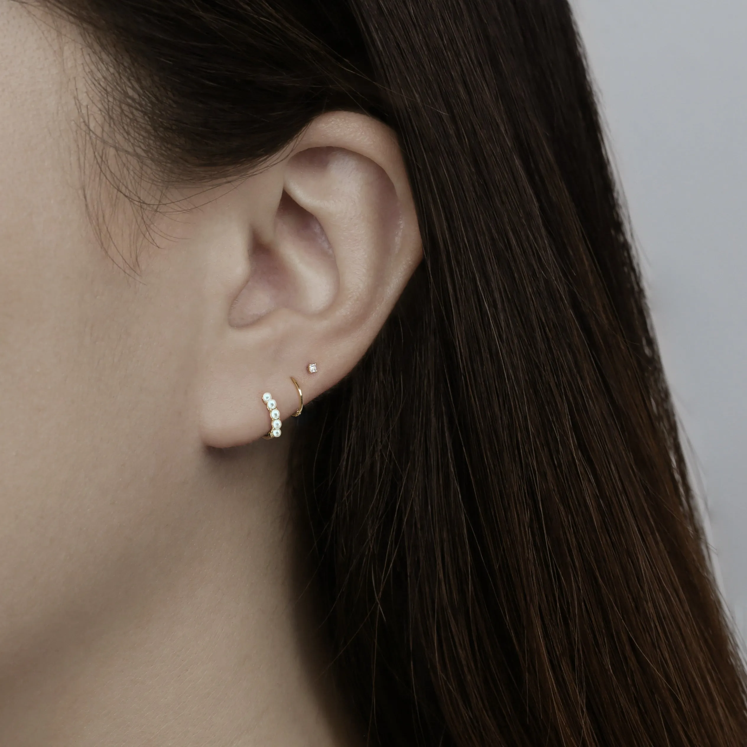 14k Gold Small Pearl Hoop Earring