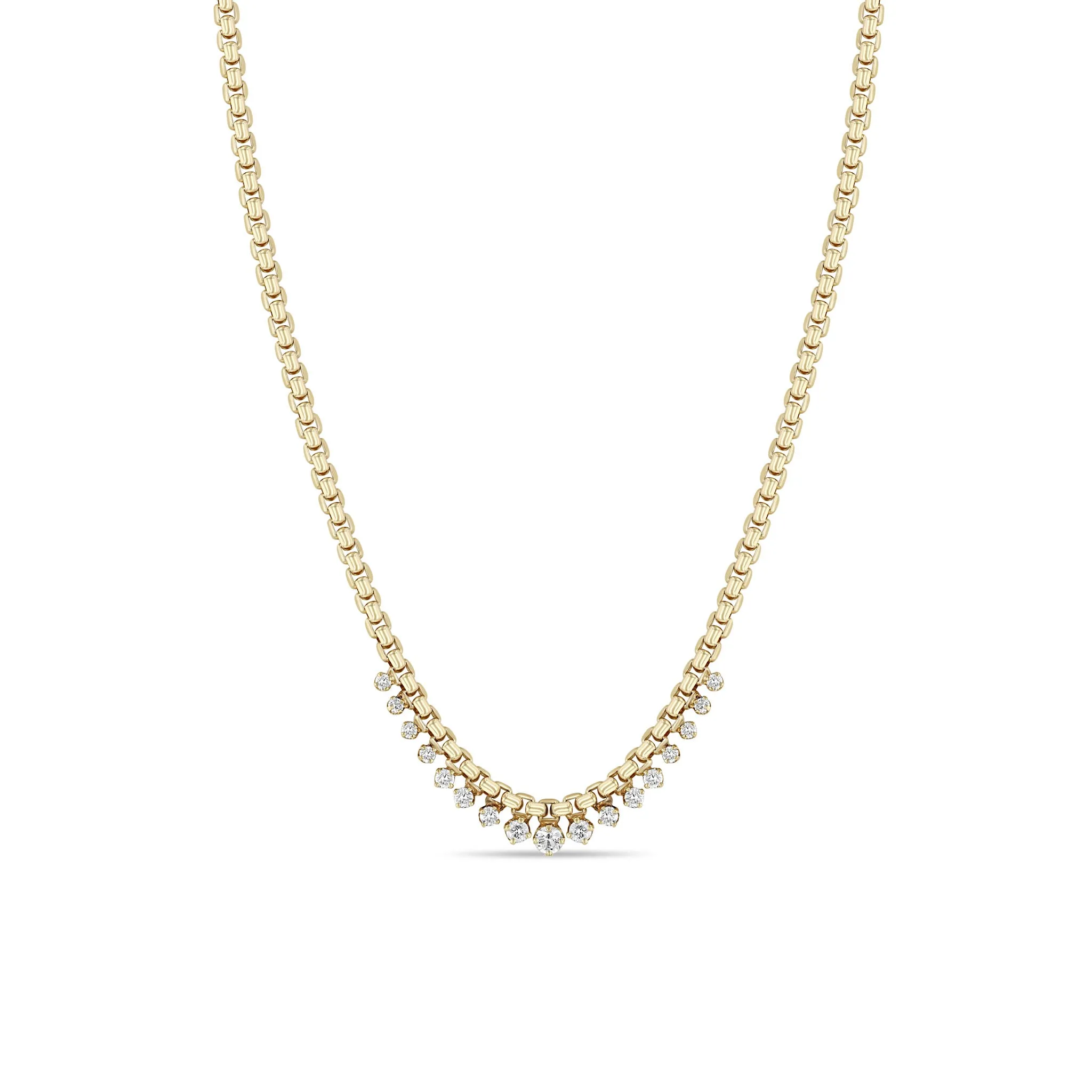 14k Graduated Prong Diamond Medium Box Chain Necklace