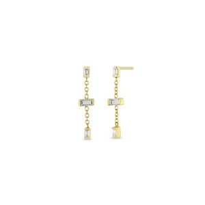 14k Linked Baguette Diamond Chain Drop Earrings