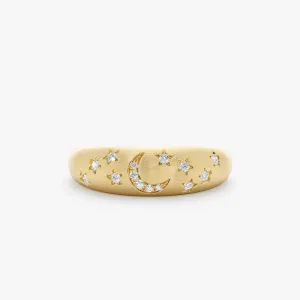 14k Matte Finish Celestial Diamond Ring