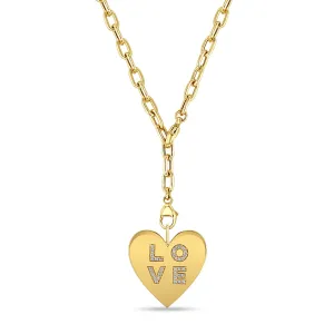 14k Pavé Diamond LOVE Heart on Adjustable Medium Square Oval Chain