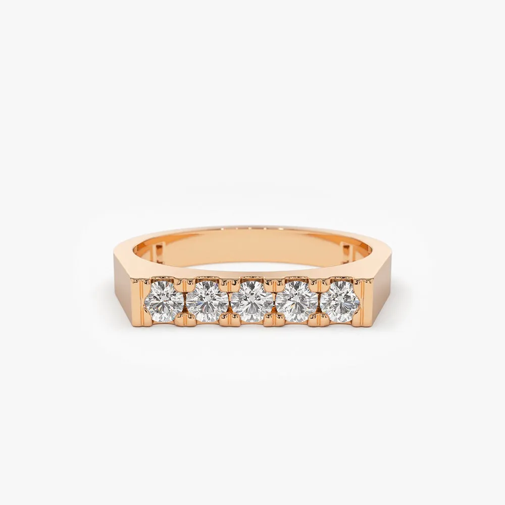 14K Rectangular Diamond Pinky Ring