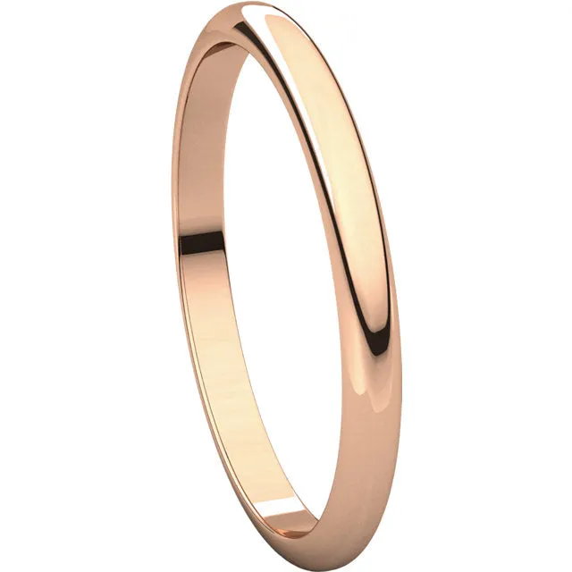 14k Rose Gold 1mm Half Round Band, Size 6.5