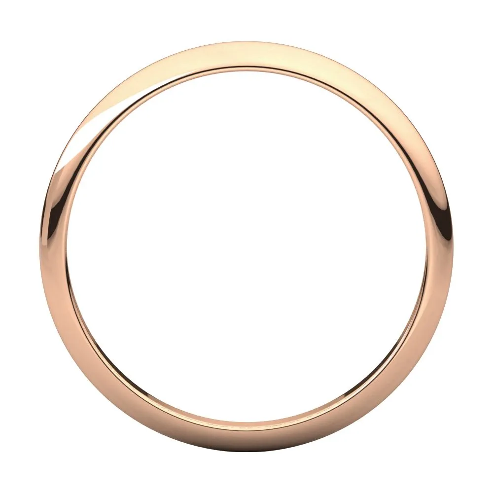 14k Rose Gold 1mm Half Round Band, Size 6.5