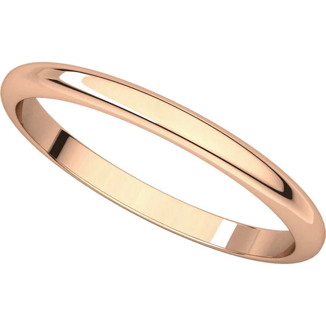 14k Rose Gold 1mm Half Round Band, Size 6.5