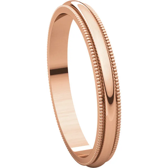 14k Rose Gold 2.5mm Milgrain Band, Size 5.5