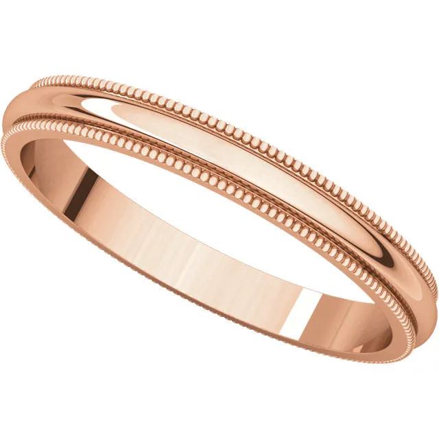 14k Rose Gold 2.5mm Milgrain Band, Size 5.5